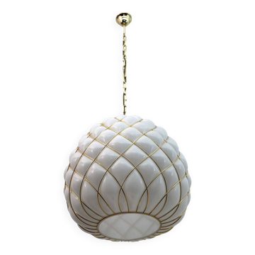 Grande suspension moderne en laiton et verre de Murano en cage, style Fontana Arte