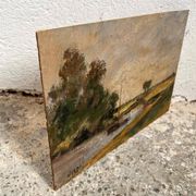 Peinture gabare sur rivière campagne française