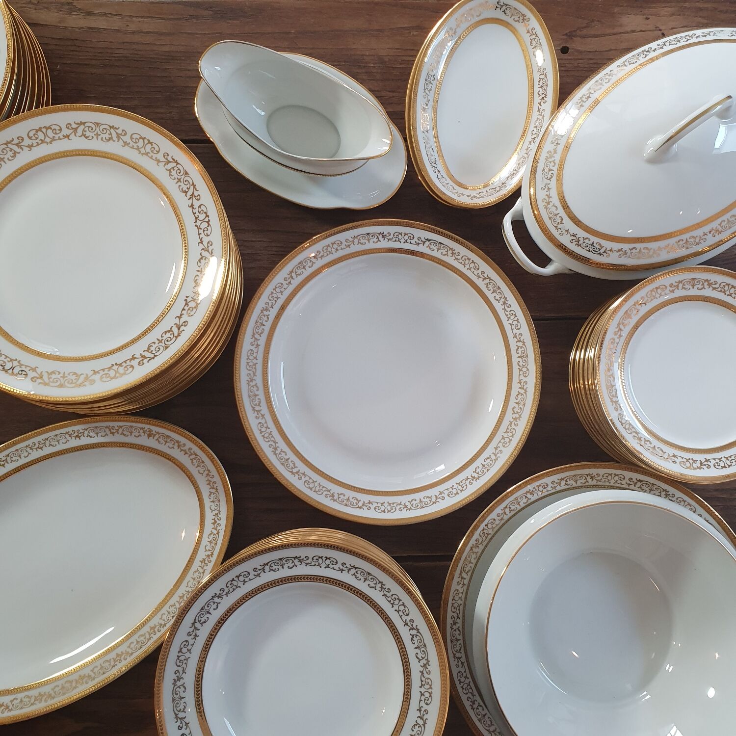 6 gold leaf Limoges porcelain plates