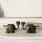 Vintage brass elephant candlestick holders, 1960s/70s.