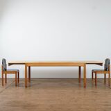 Adjustable dining set in oak and leather chairs by Van Den Berghe Pauvers
