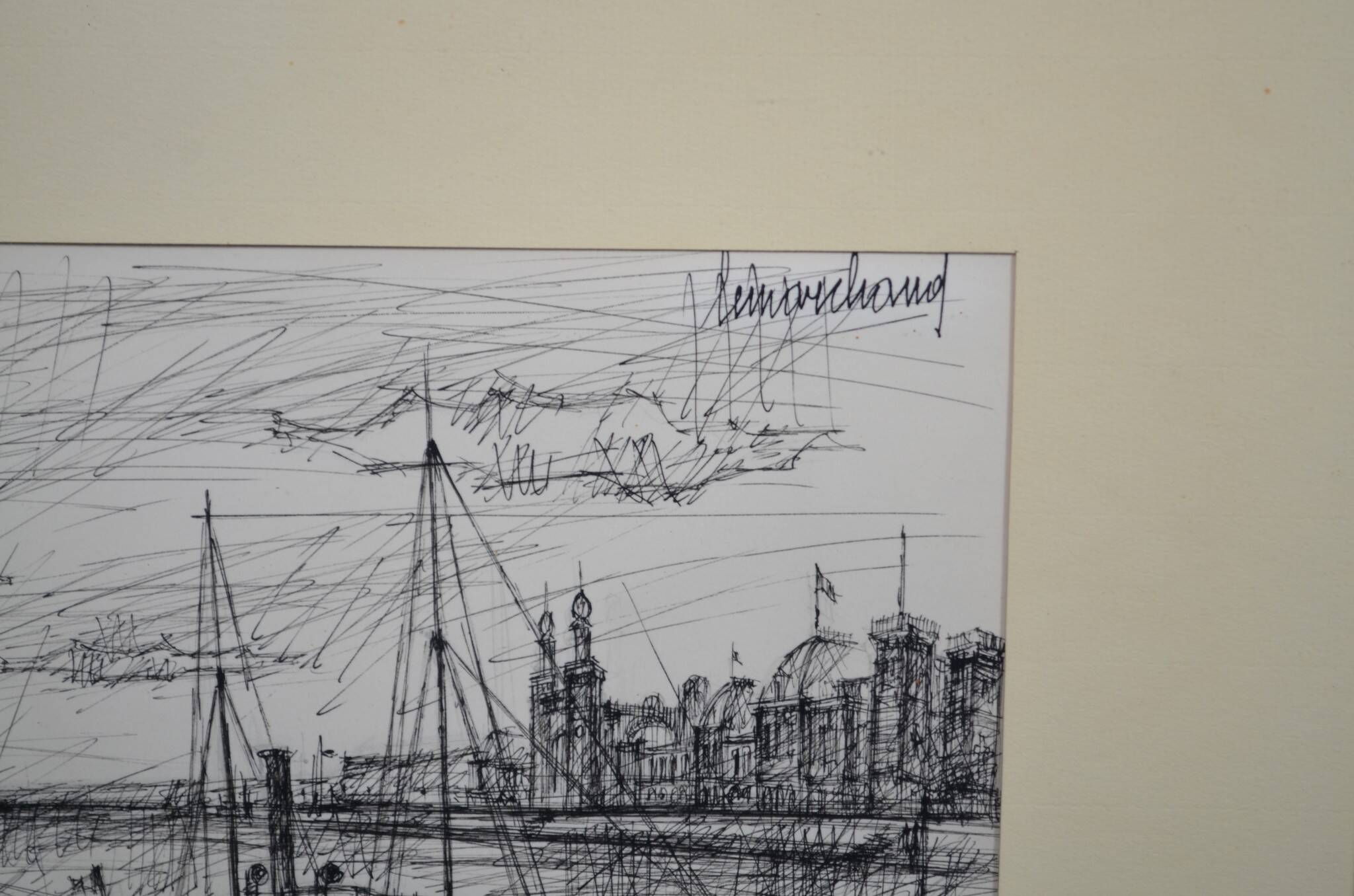 French school of the 20th century "the boat in a port with the elegant women"