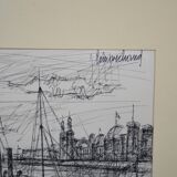 French school of the 20th century "the boat in a port with the elegant women"