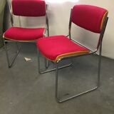 6 chrome chairs wood and red wool