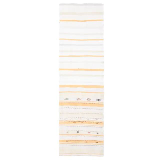 Vintage Turkish Oushak Handmade Wool Cotton White Kilim Runner Rug 67x254