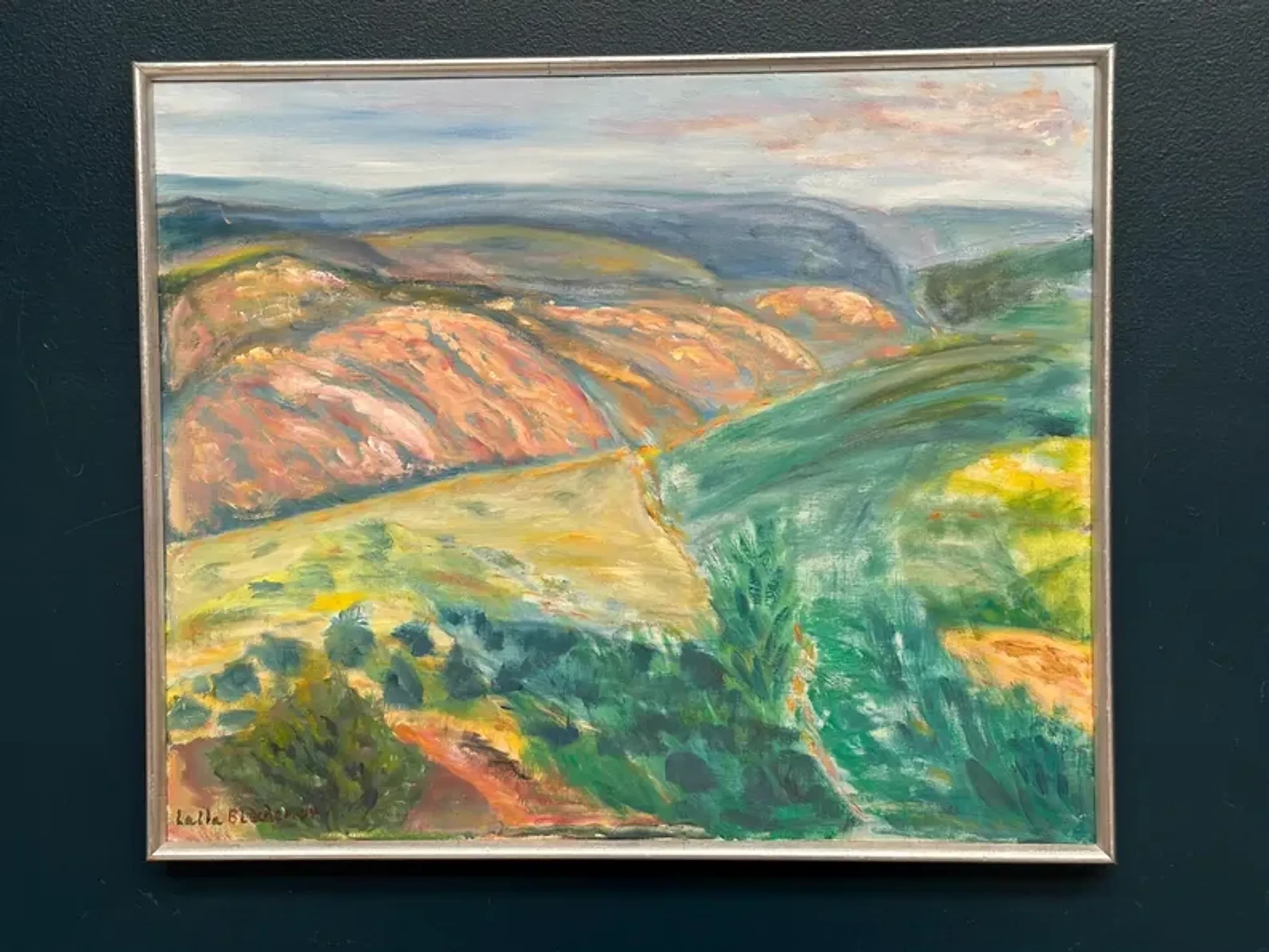 Original Swedish Oil on Canvas – "Landscape" by Lalla Blecher – Signed – Dated 1994 – Framed – 63 × 53 cm (24.8" × 20.9")