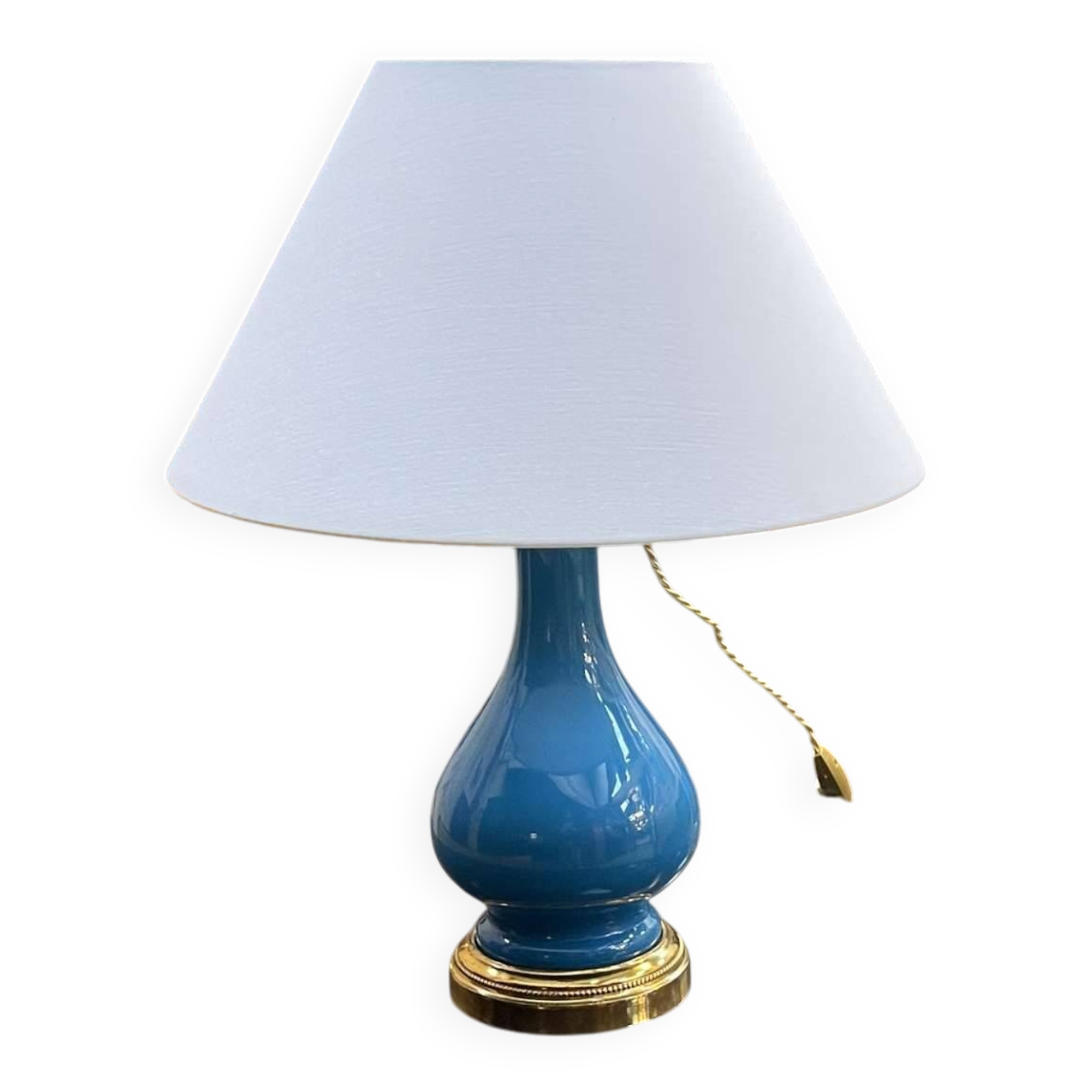 Lampe Napoléon III fin XIXème en opaline bleu