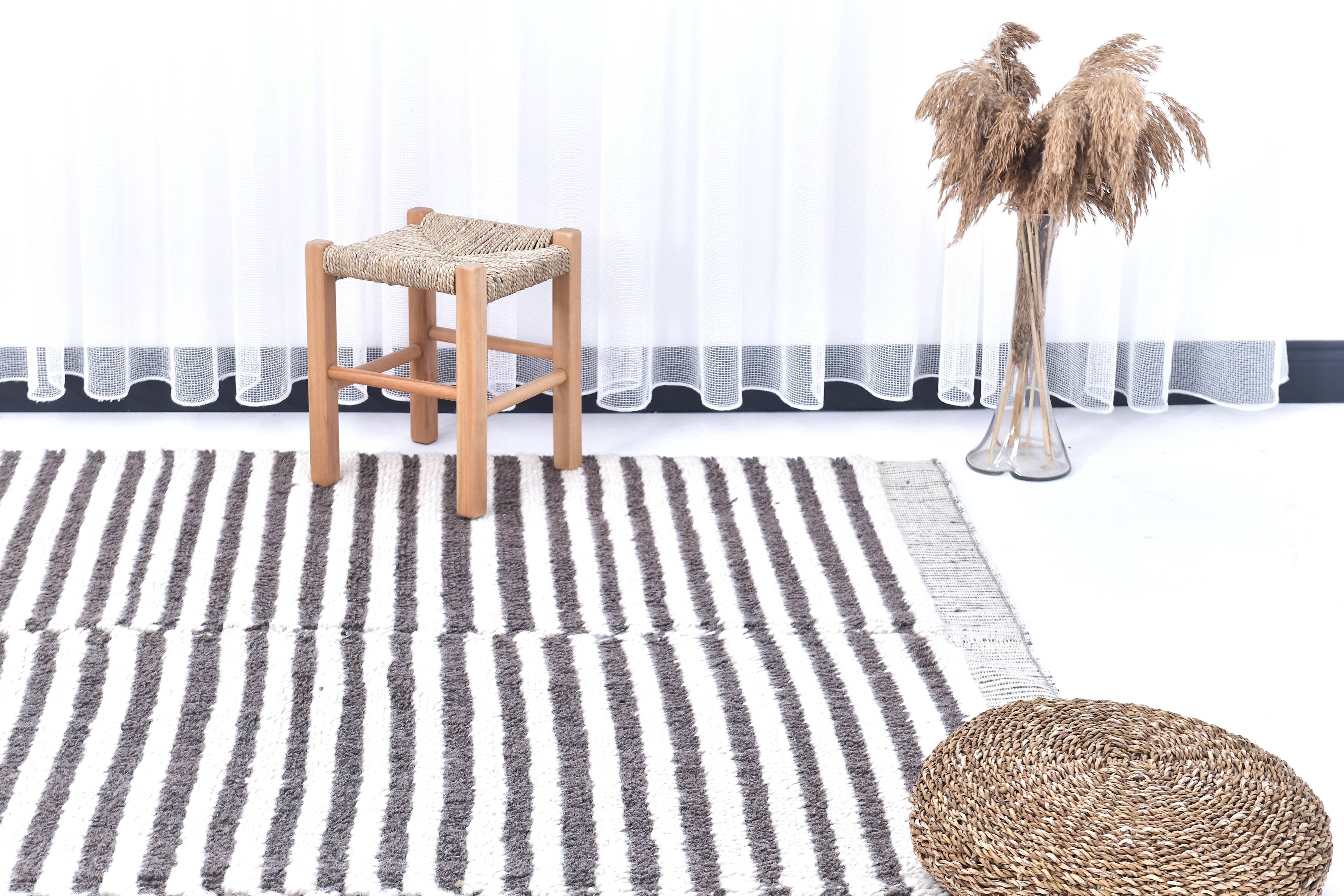 8x10 Pinstriped Brown & White Vintage Rug, 265x300Cm SK 240422