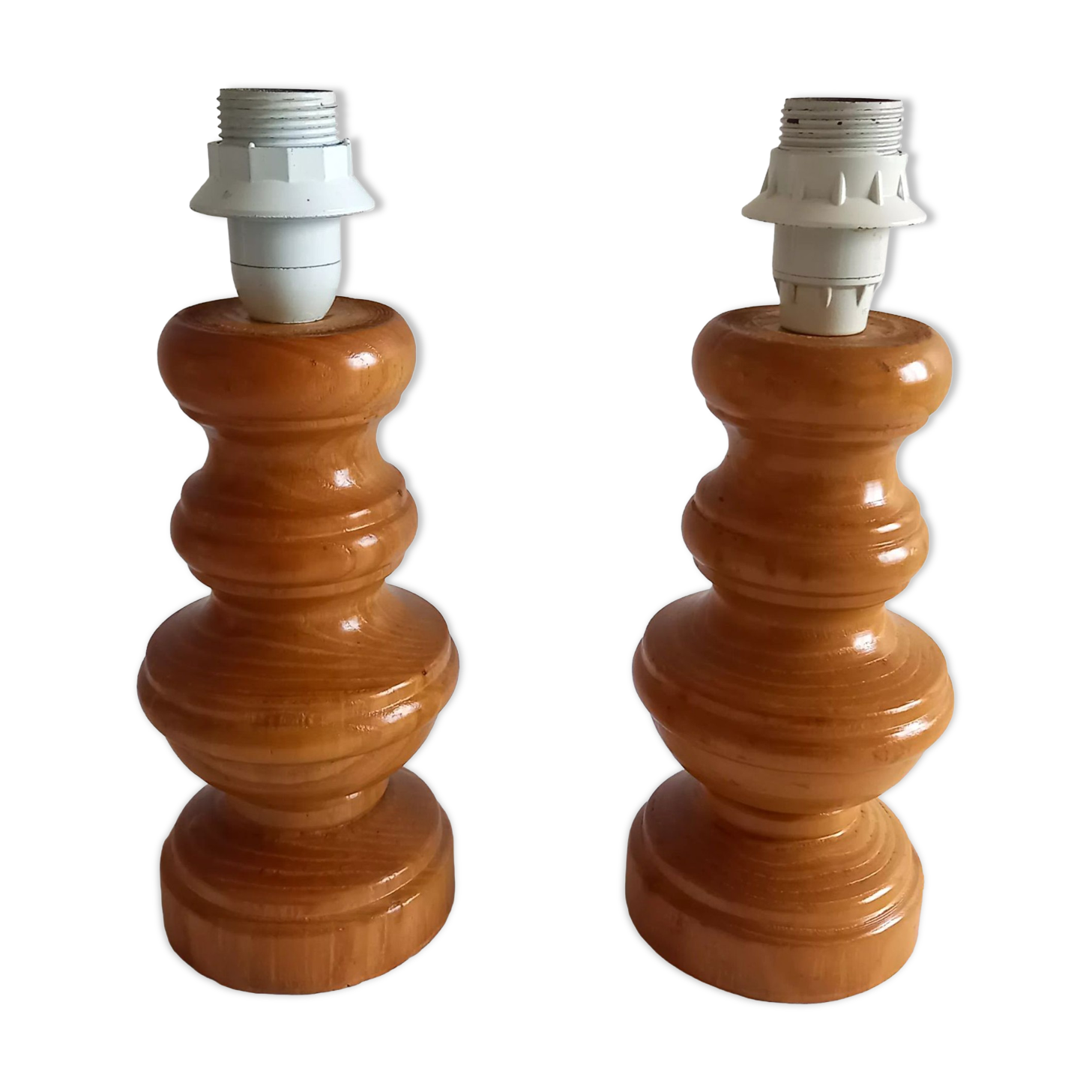 Pair of wooden lamp legs turned vintage 70s