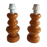 Pair of wooden lamp legs turned vintage 70s