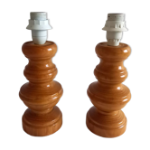 Pair of wooden lamp legs turned vintage 70s