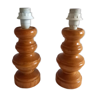Pair of wooden lamp legs turned vintage 70s