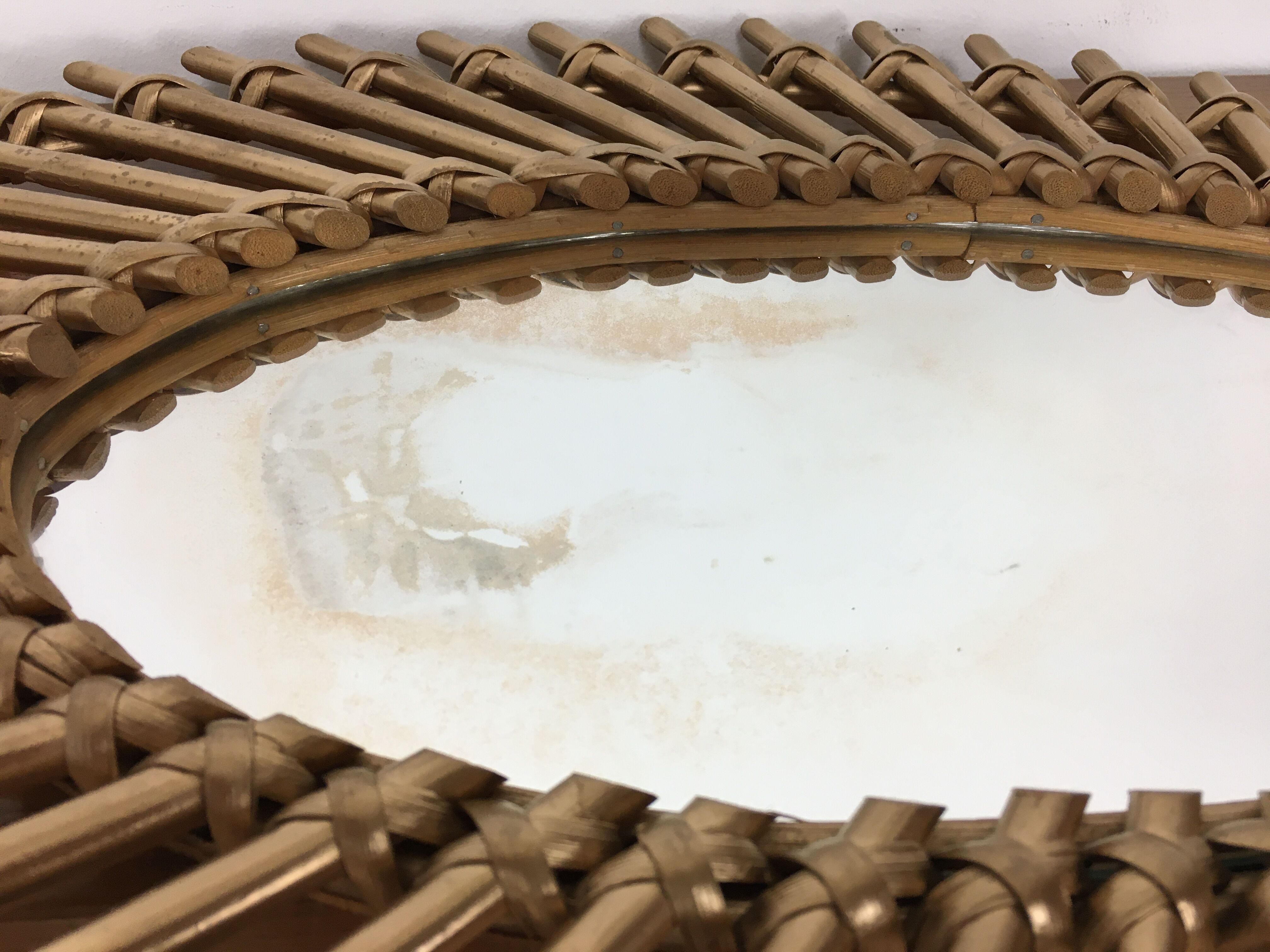 Mirror sun rattan 61 x 42 cm painted golden