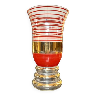 Vase Vintage en Verre - Rouge Doré - Décoration Rétro Loft - 1950 - 60