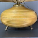Pencil Reed Rattan Bamboo and Brass Mushroom Table Lamp, Italy, 1970s