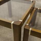 Set of 3 elm and smoked glass nesting tables 1970