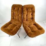Pair of  chairs - 1970´s - chrome and brown velvet