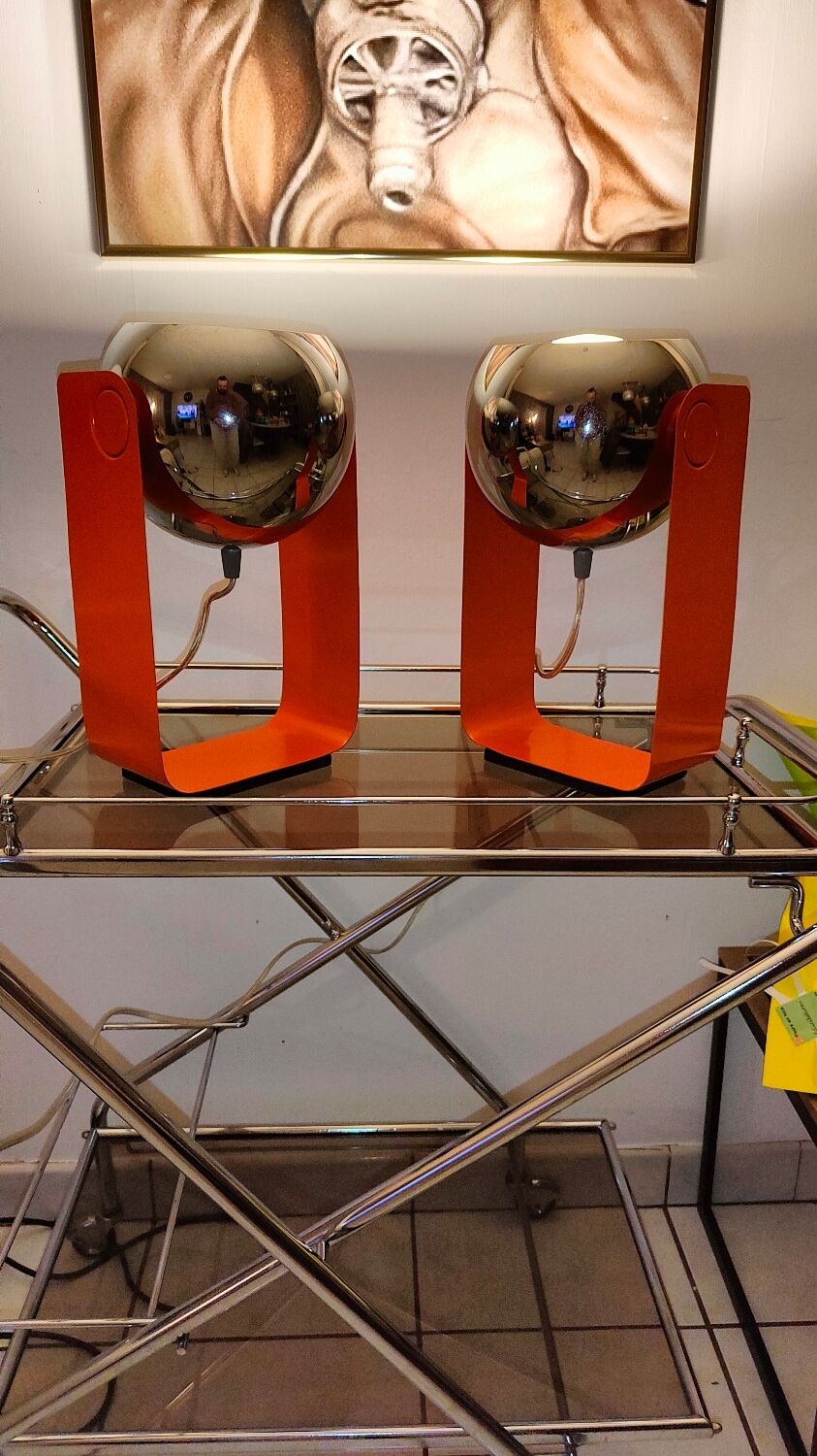 Paire de lampes eyes ball vintage orange massive