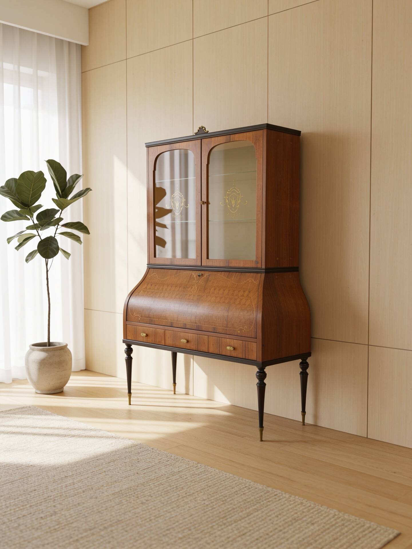 Secretary credenza in marquetry in the Italian Louis XV style from the mid-century, 1960.