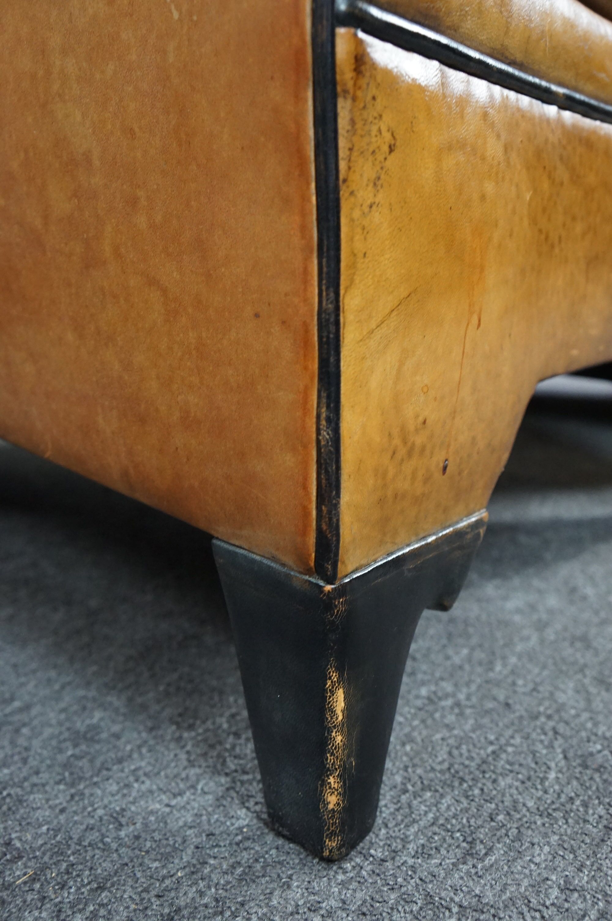 Pair of vintage sheep leather Art Deco armchairs by Bart van Bekhoven