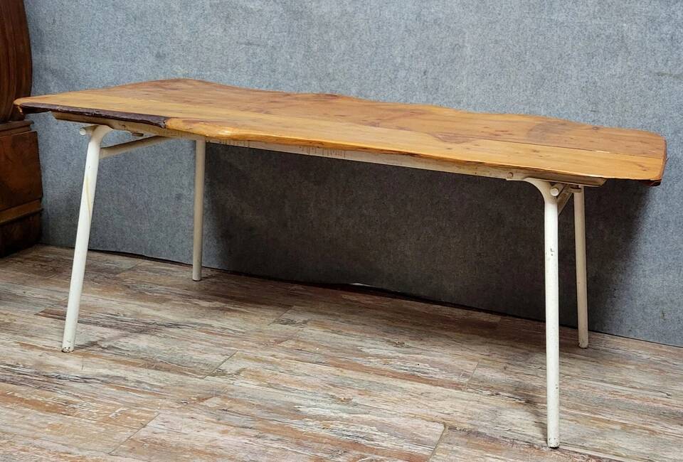 Brutalist dining table in wood and iron, 20th century