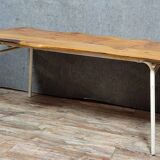 Brutalist dining table in wood and iron, 20th century