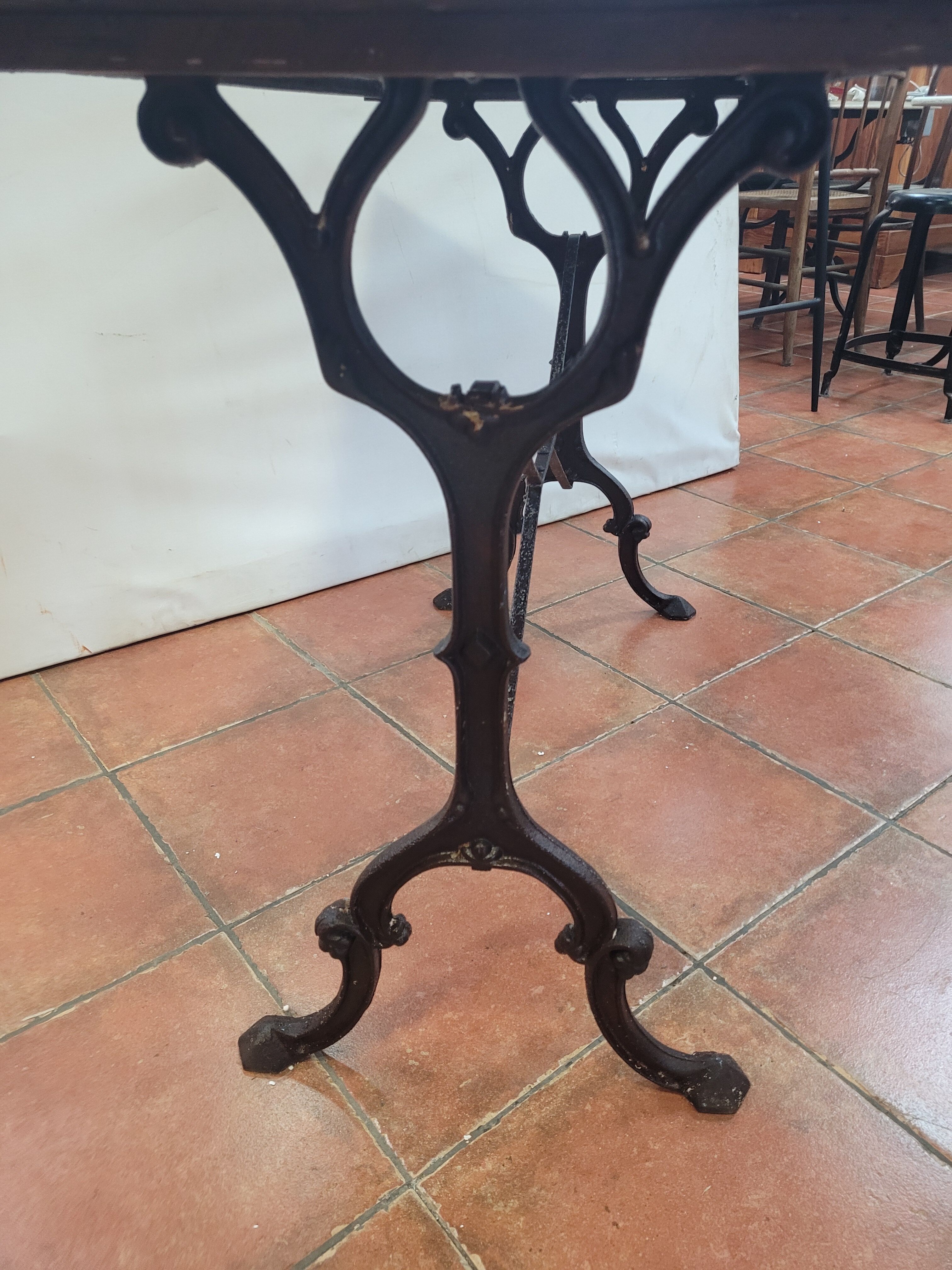 Bistro table base cast iron over oak