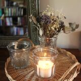Two vintage handles wicker round tray