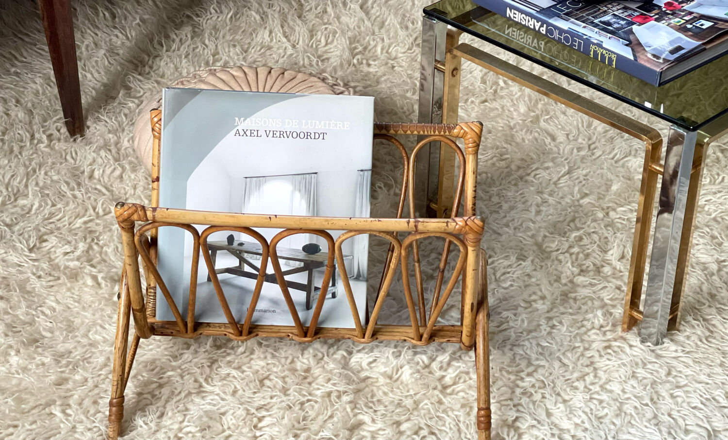 Vintage rattan magazine holder