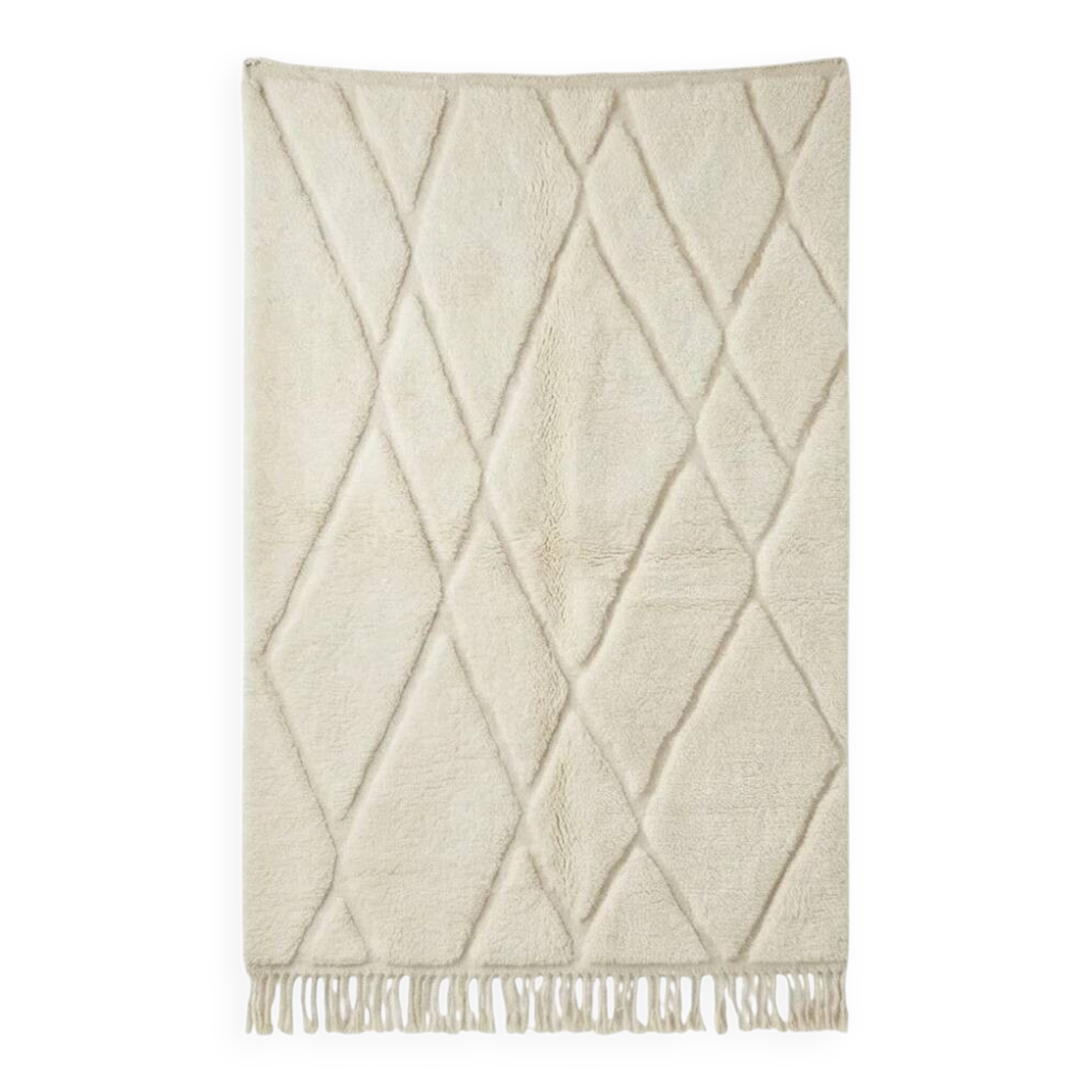 Berber wool rug with abstract white patterns