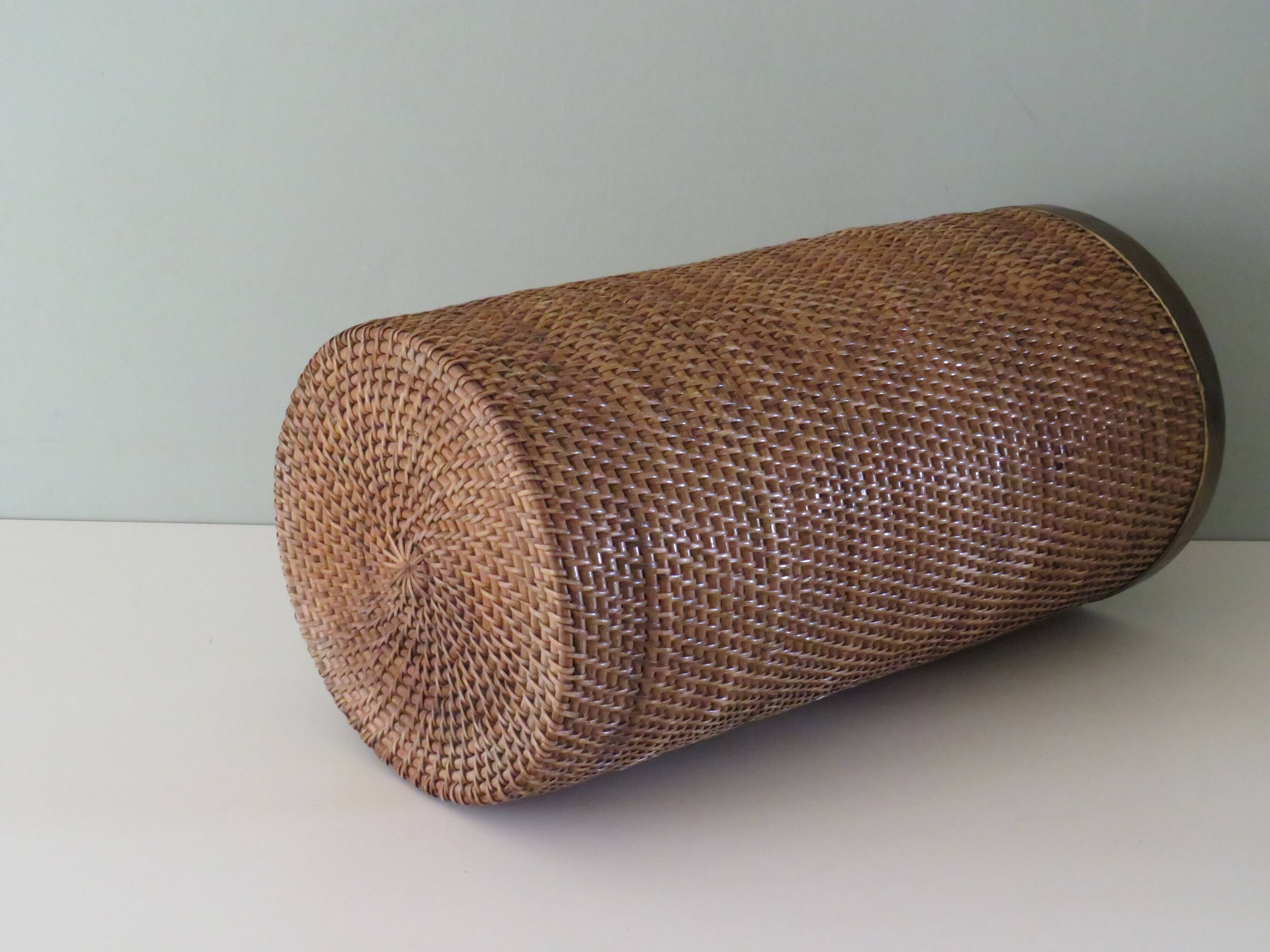 Vintage umbrella holder, rattan and bamboo with brass edge