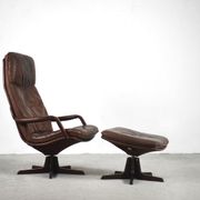 Danish patinated leather adjustable easy chair and ottoman by Berg Furniture, 1970s
