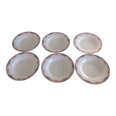 Suite de six assiettes creuses décor paniers de roses par Digoin Sarreguemines vintage années 50-60