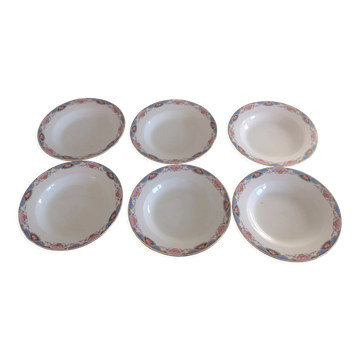 Suite of six hollow plates décor baskets of roses by Digoin Sarreguemines vintage 50s-60s