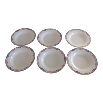 Suite of six hollow plates décor baskets of roses by Digoin Sarreguemines vintage 50s-60s