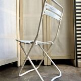 Folding chair in wood and white metal