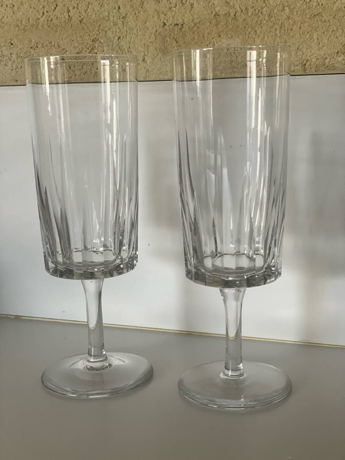 2 hollow crystal champagne glasses