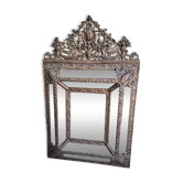 Louis xvi style repousse brass mirror with glass beads