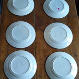 Set of 6 flat plates in faience of the 50s / 60s red pink pattern