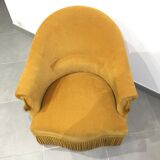 Pair of velvet fringed low chairs