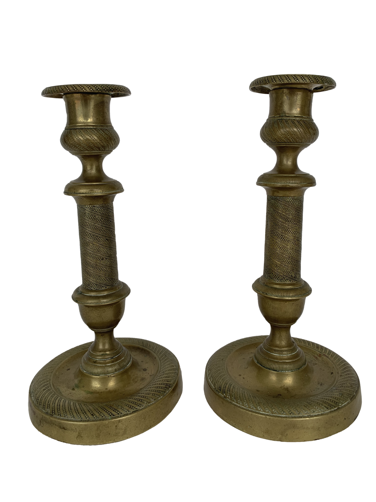 PAIR OF CANDLE HOLDERS PERIOD RESTORATION 19TH BRONZE GILDED CISELE GUILLAUCHE