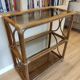 Rattan bookcase shelf and vintage smoked glass