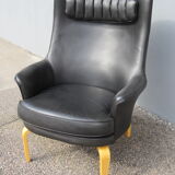 Pilot Scandinavian armchair by Arne Norell in black leather