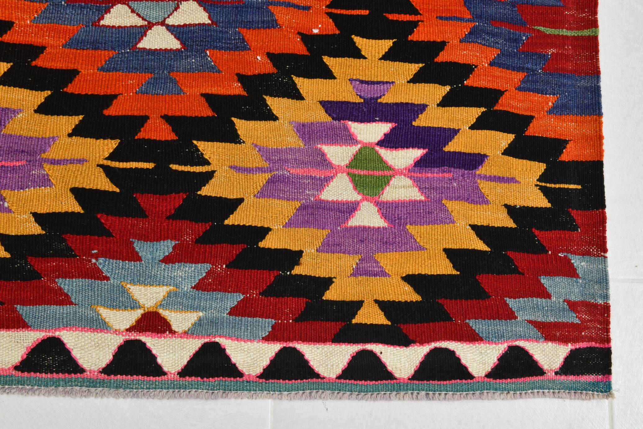 Geometric Multicolor Turkish Kilim Rug, 158x297Cm
