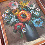 Huile sur toile encadrée - bouquet