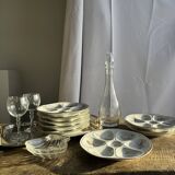 Set of 8 oyster plates or compartment plates, aquatic model Lourioux Fo.