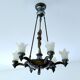 Large Art Deco sculptural chandelier in bronze and glass, 1930s