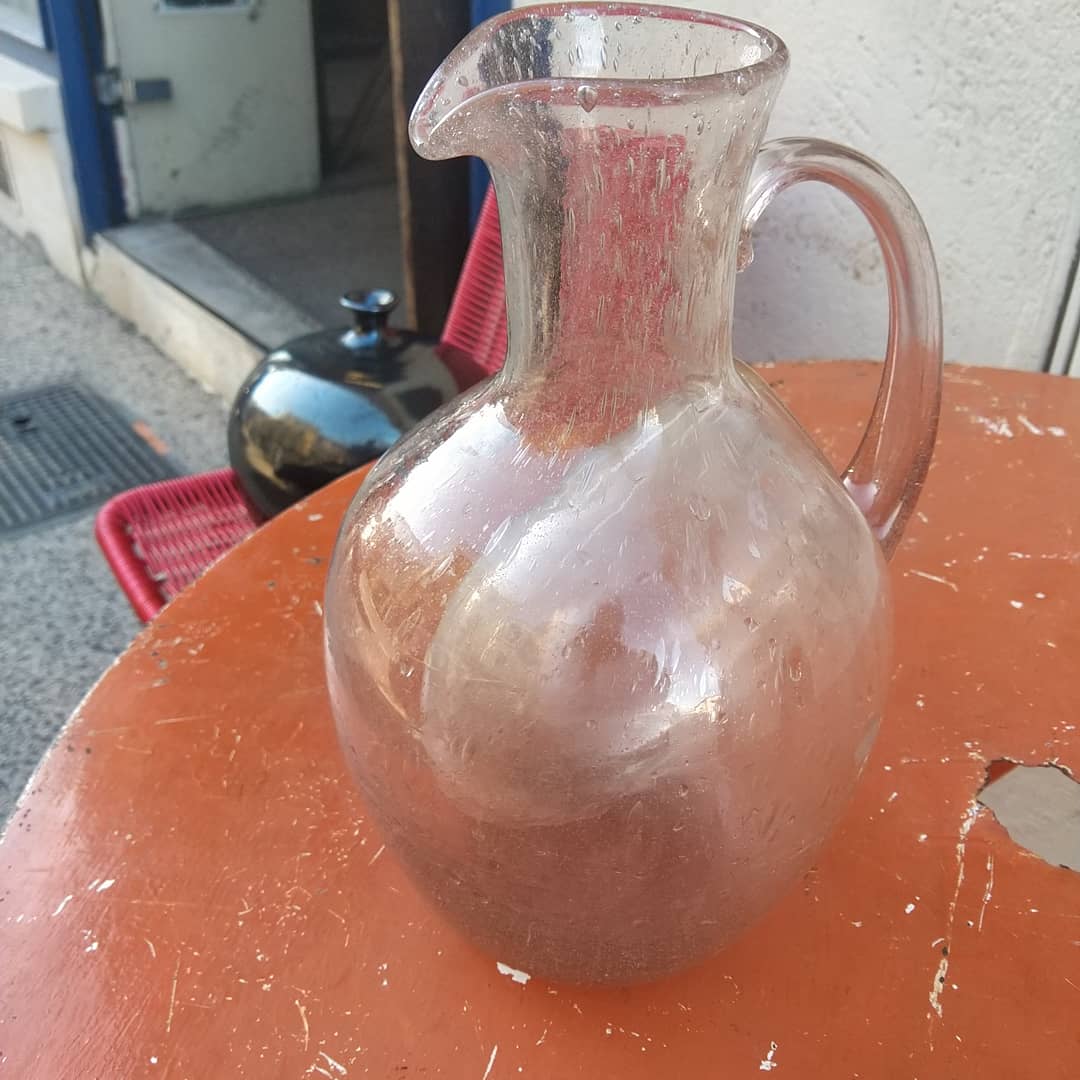 Glass pitcher from Biot with a lid, circa 1960