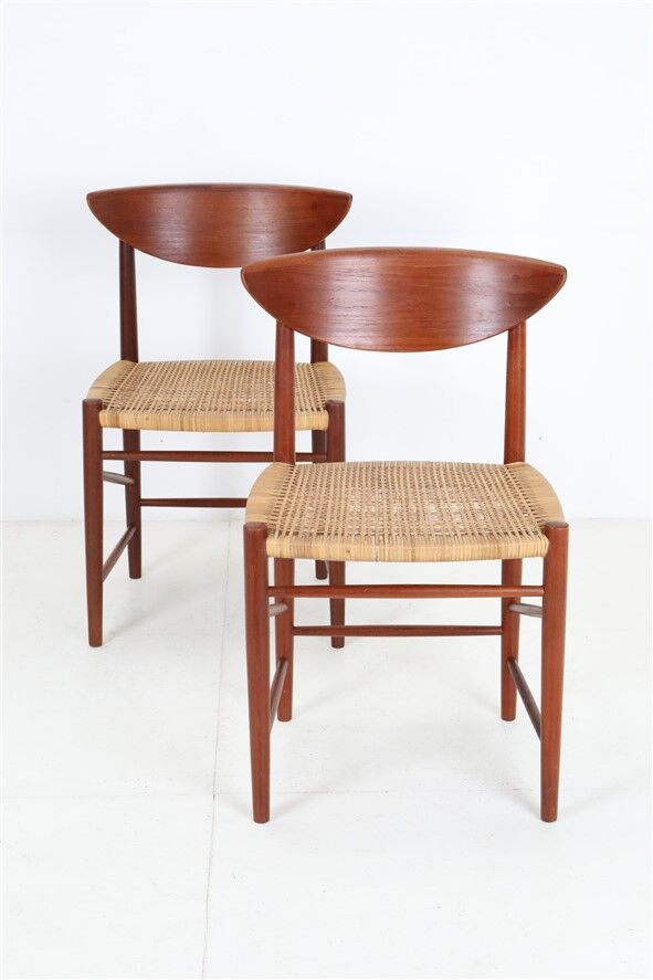 Set of 2 “316” teak/rattan chairs by Peter Hvidt & Orla Mølgaard Nielsen for Søborg Møbler / 1960s