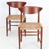 Set of 2 “316” teak/rattan chairs by Peter Hvidt & Orla Mølgaard Nielsen for Søborg Møbler / 1960s